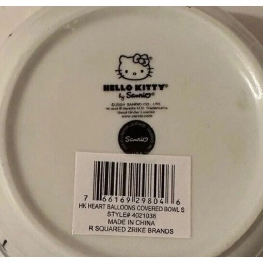 Hello‎ Kitty Heart Balloons Ceramic Covered Bowl Sanrio Brands White